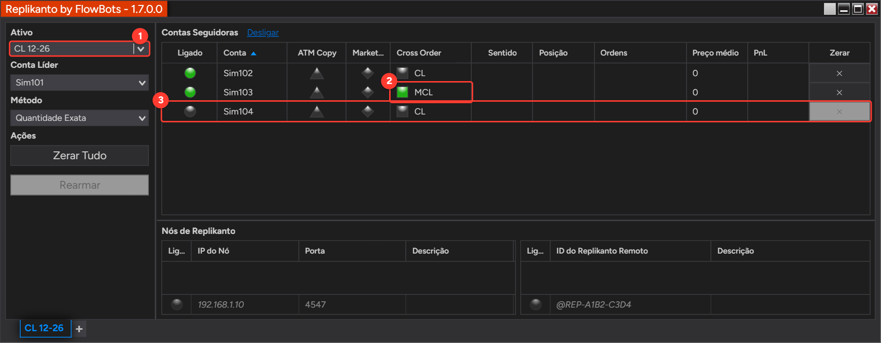 Depois de a aba mudar para CL 12-26, a seguidora configurada para NES fica desligada e a de MES passa a operar MCL