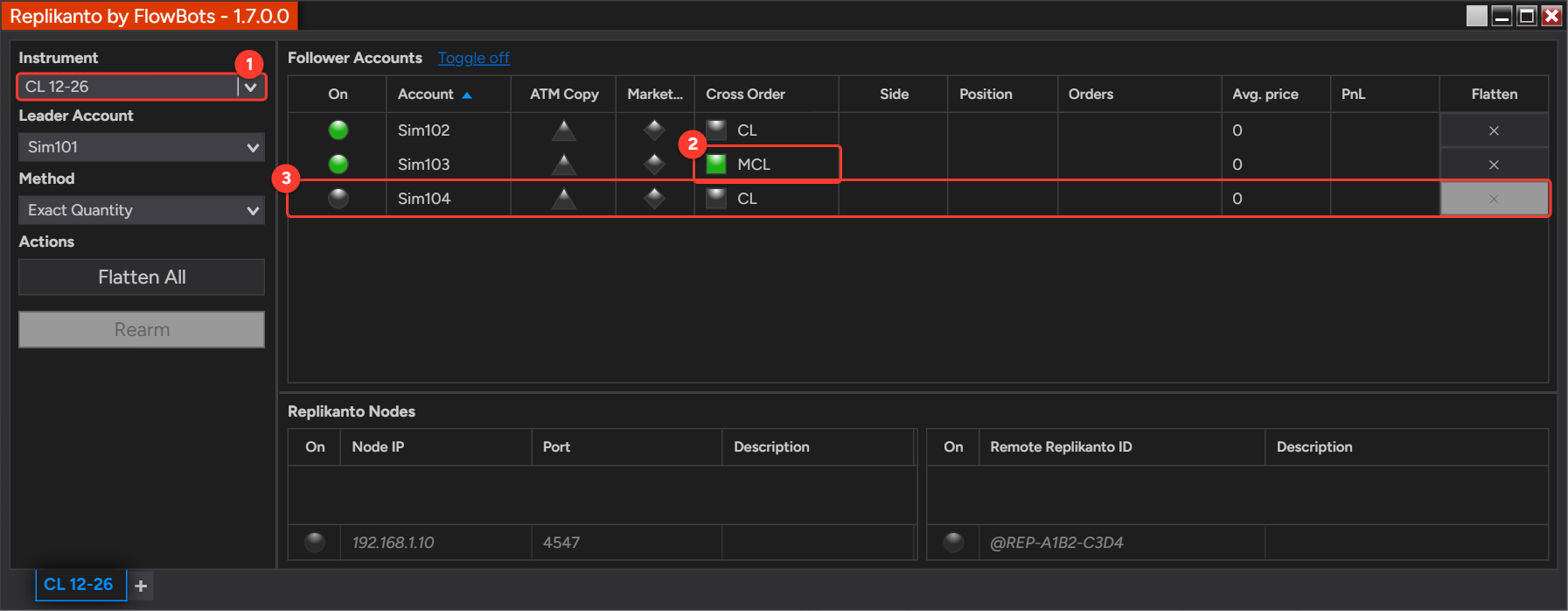 After the tab moved to CL 12-26, the follower set to NES is turned Off while the MES follower trades MCL