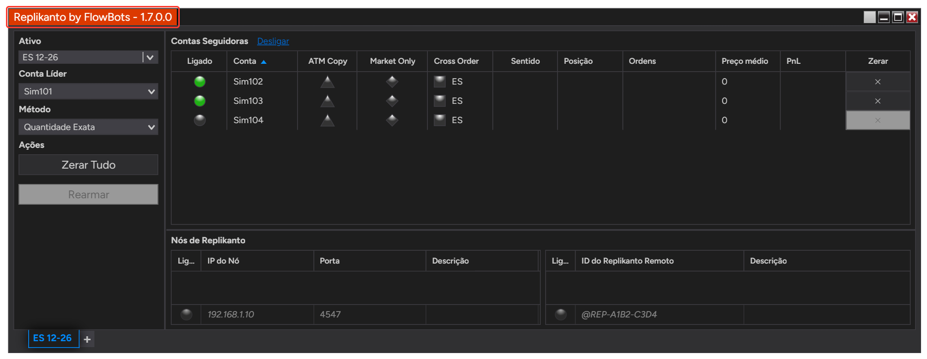 Janela do Replikanto com o título Replikanto by FlowBots - 1.7.0.0 destacado