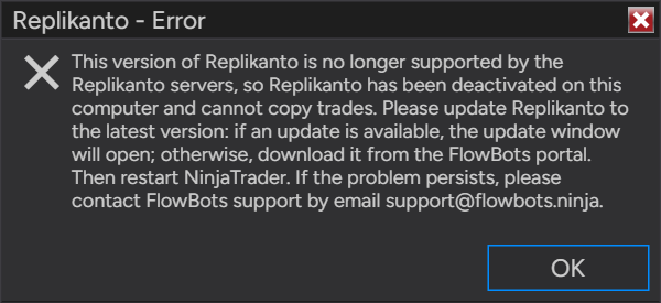 Replikanto - Error message box: This version of Replikanto is no longer supported by the Replikanto servers
