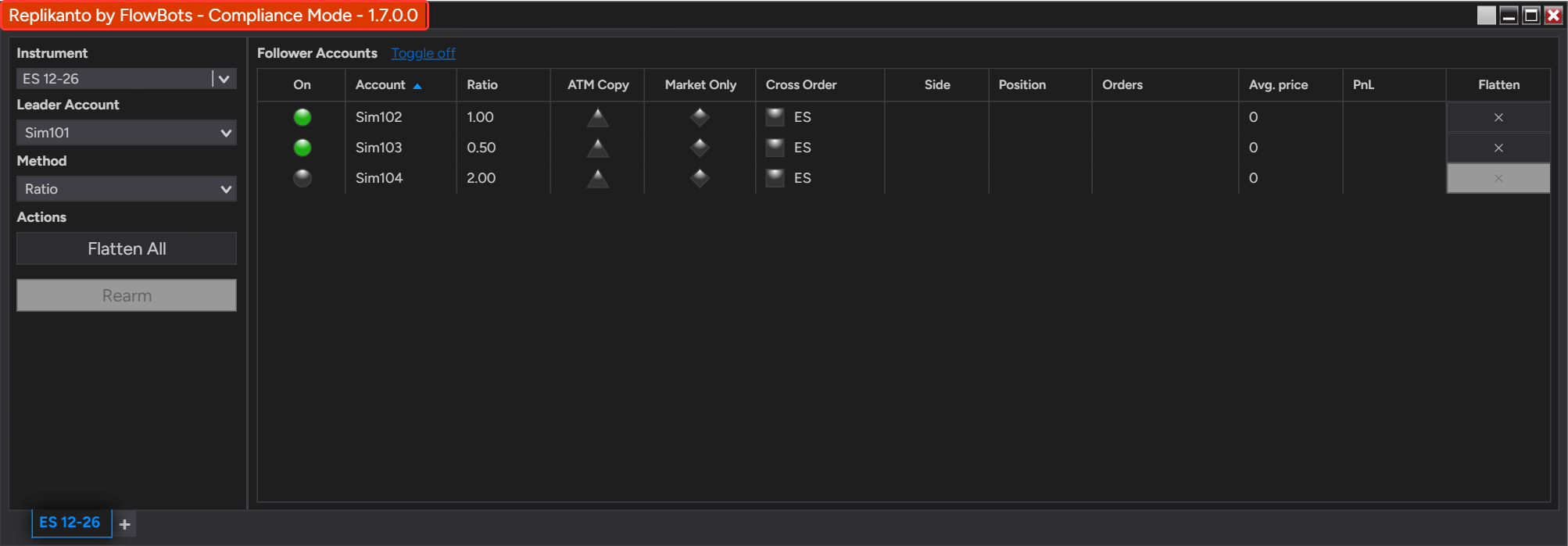 Replikanto main window whose title bar reads Replikanto by FlowBots - Compliance Mode - 1.7.0.0