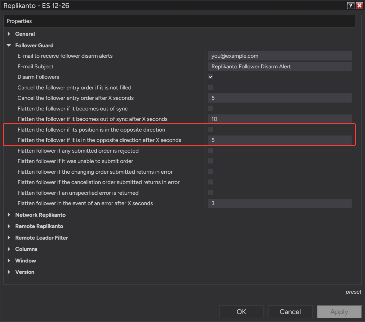 Follower Guard options Flatten the follower if its position is in the opposite direction and its after X seconds value (5)